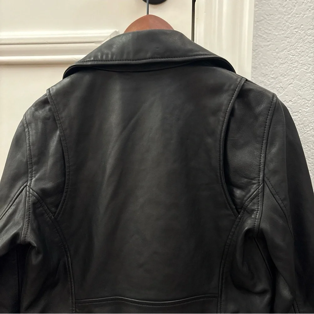 Maje Bostep Blouson Moto Lambskin Leather Jacket FR 40 or US 8 Black Biker - Picture 12 of 14